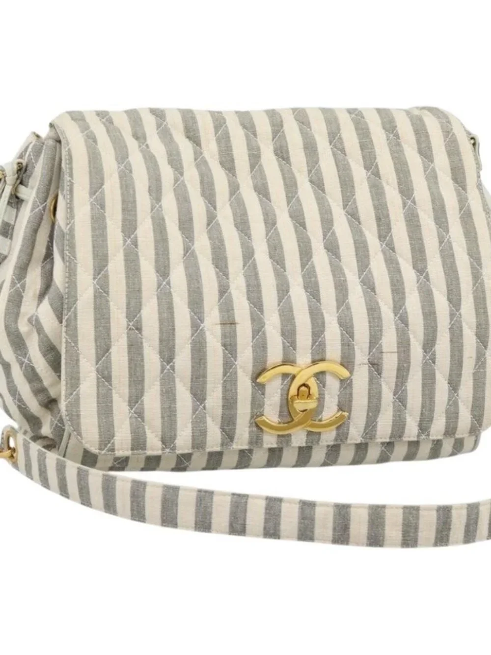 CHANEL Matelasse Shoulder Bag Canvas Light Blue White CC Auth 48071AV